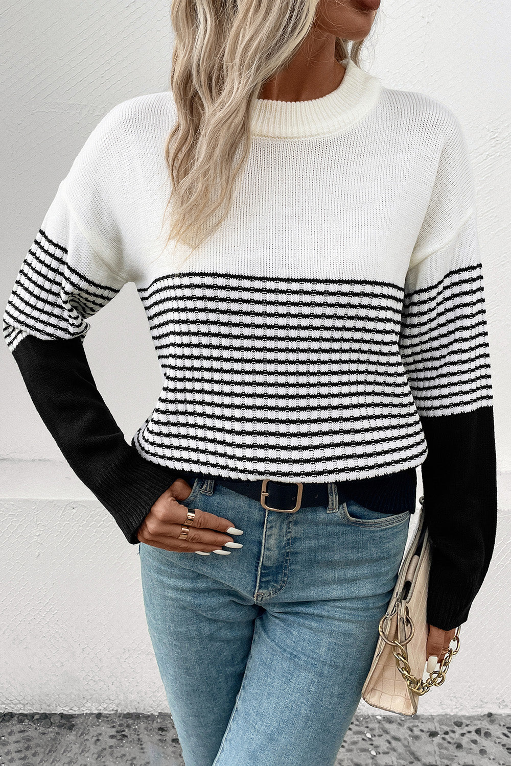 Perfee Striped Drop Shoulder Sweater Easy Apparels