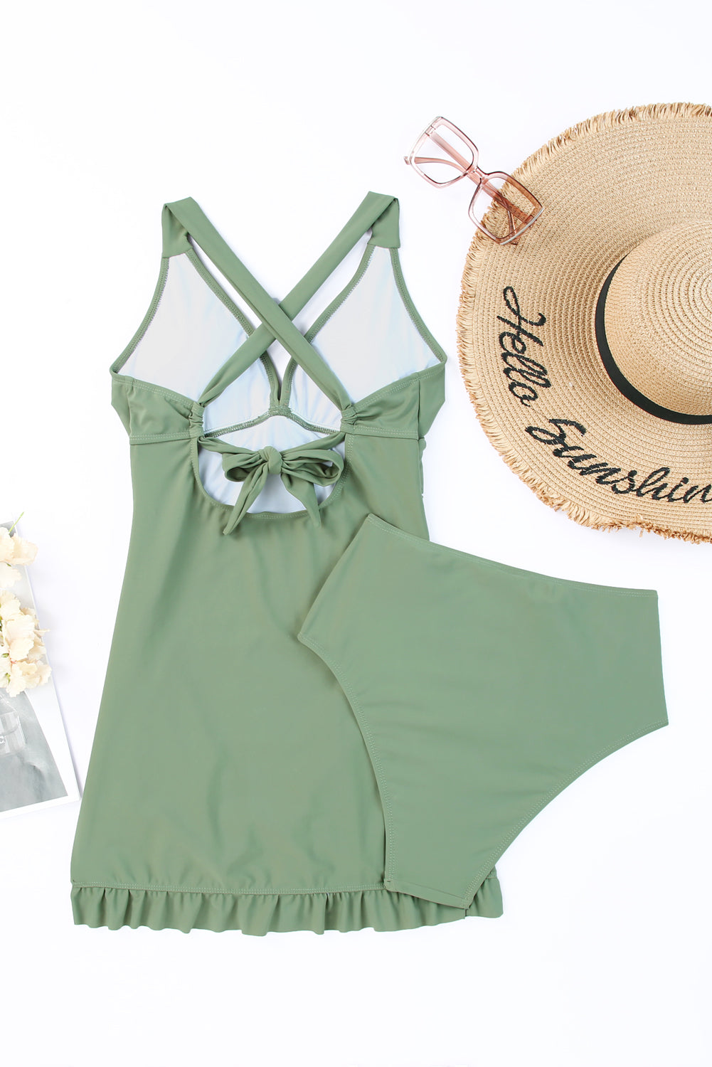 Tie Back Sleeveless Swim Dress and Bottoms Set Easy Apparels