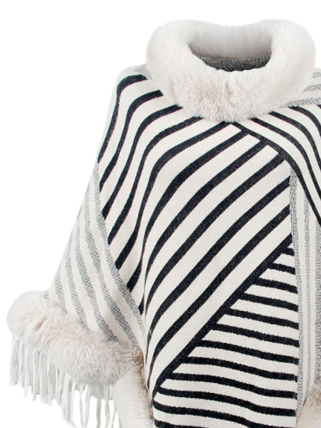 Striped Fringe Hem Poncho Easy Apparels