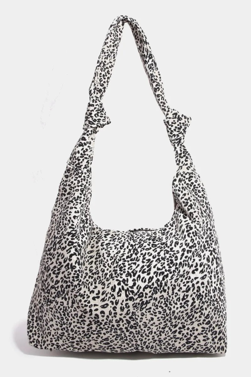Fame Leopard Knotted Strap Shoulder Bag Ivory One Size Easy Apparels