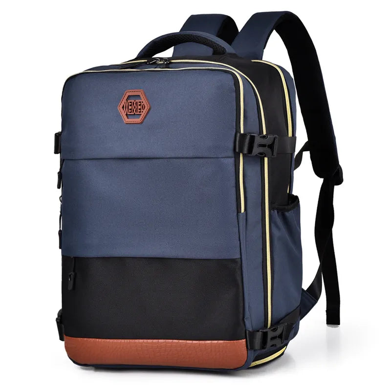 Color Block Multi-Pockets Backpack Bag Dusty Blue One Size Easy Apparels
