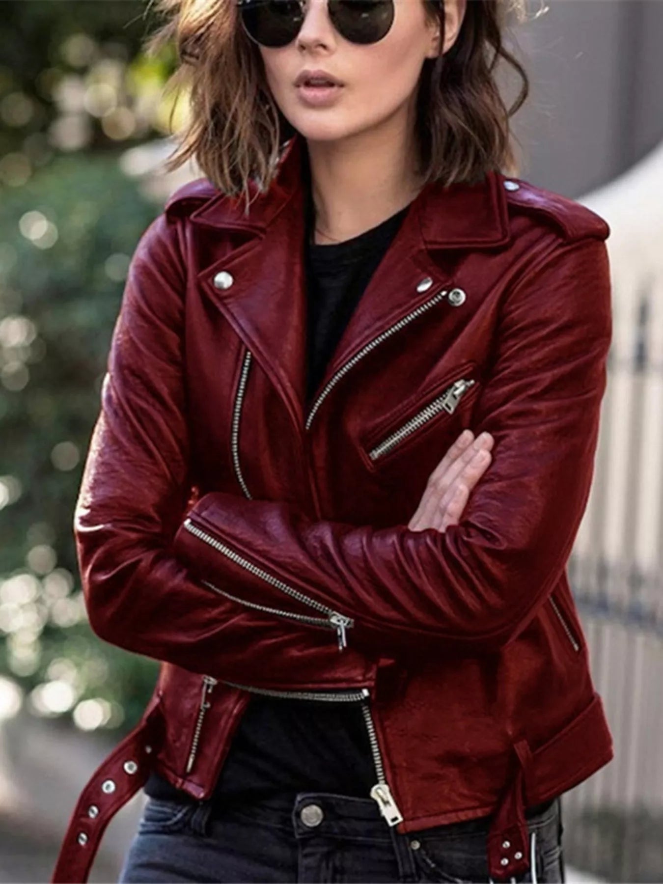 Full Size Zip Up Leather Motorcycle Biker Jacket Plus Size Easy Apparels