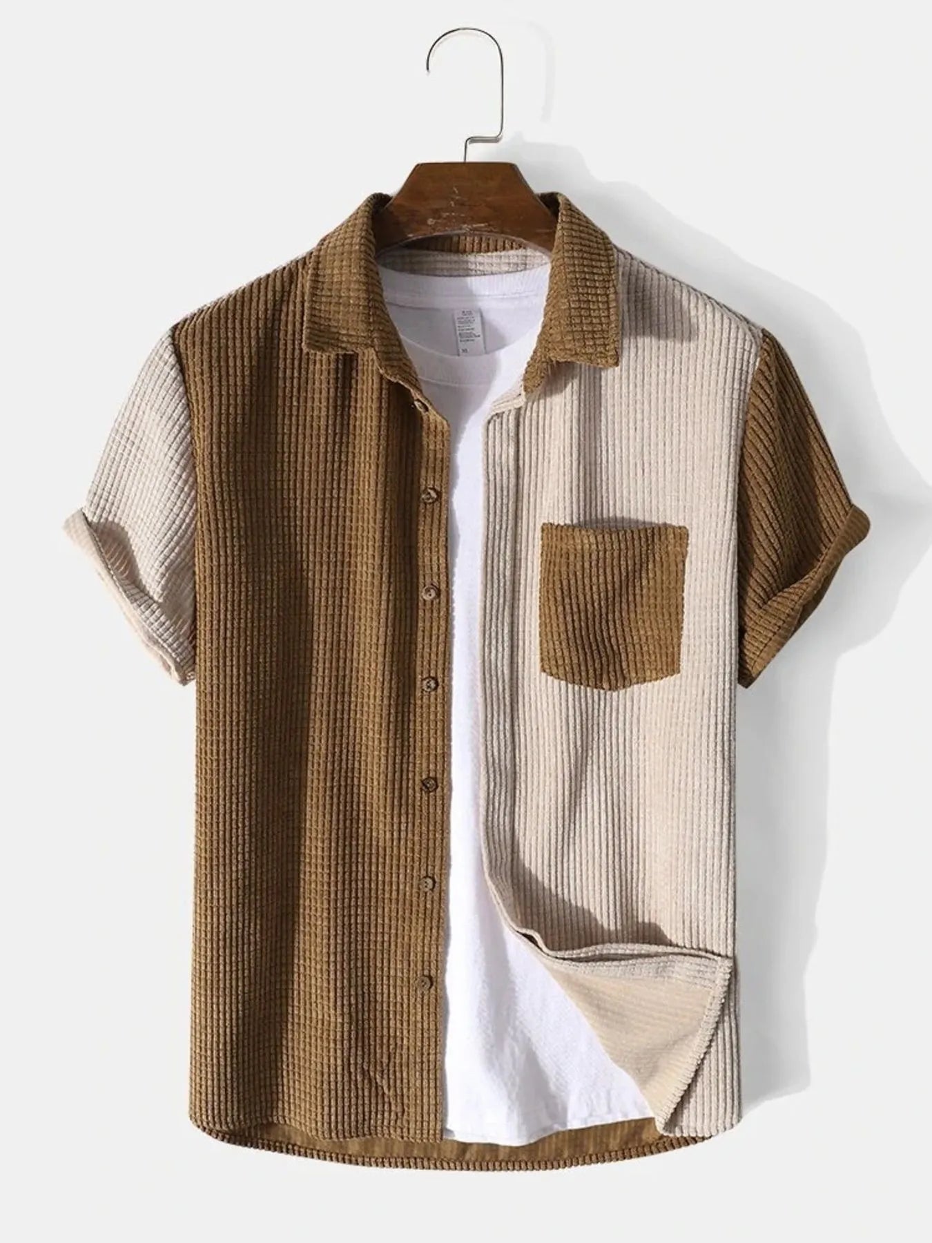 Men's Full Size Color Block Button Up Shirt and Shorts Set Plus Size Easy Apparels