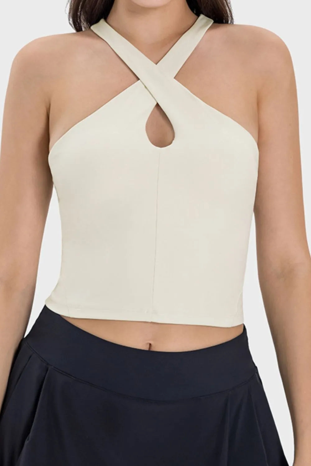 Millennia Crisscross Grecian Neck Active Cami Cream Easy Apparels