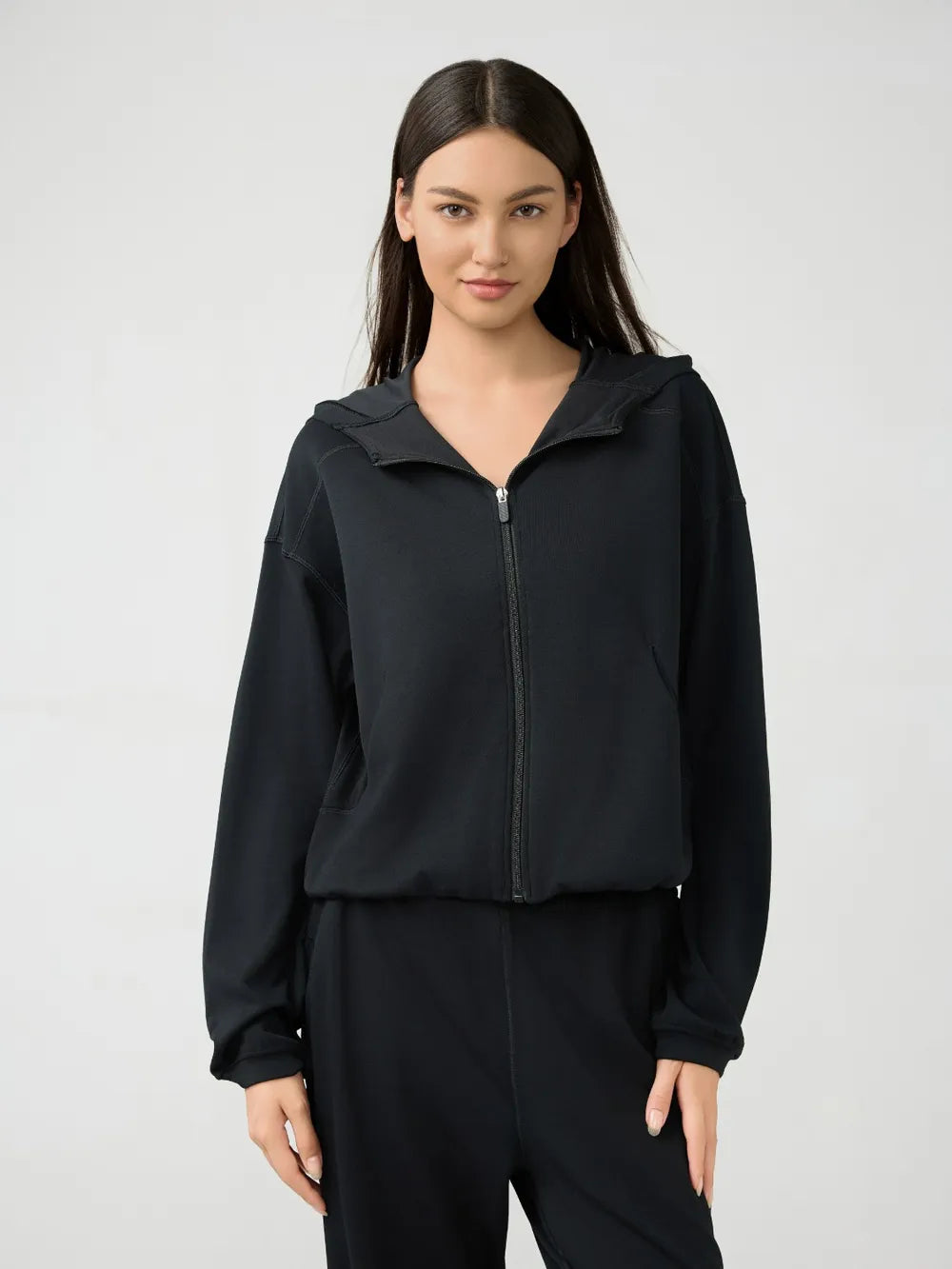 Millennia Zip Up Dropped Shouder Active Hooded Black Easy Apparels