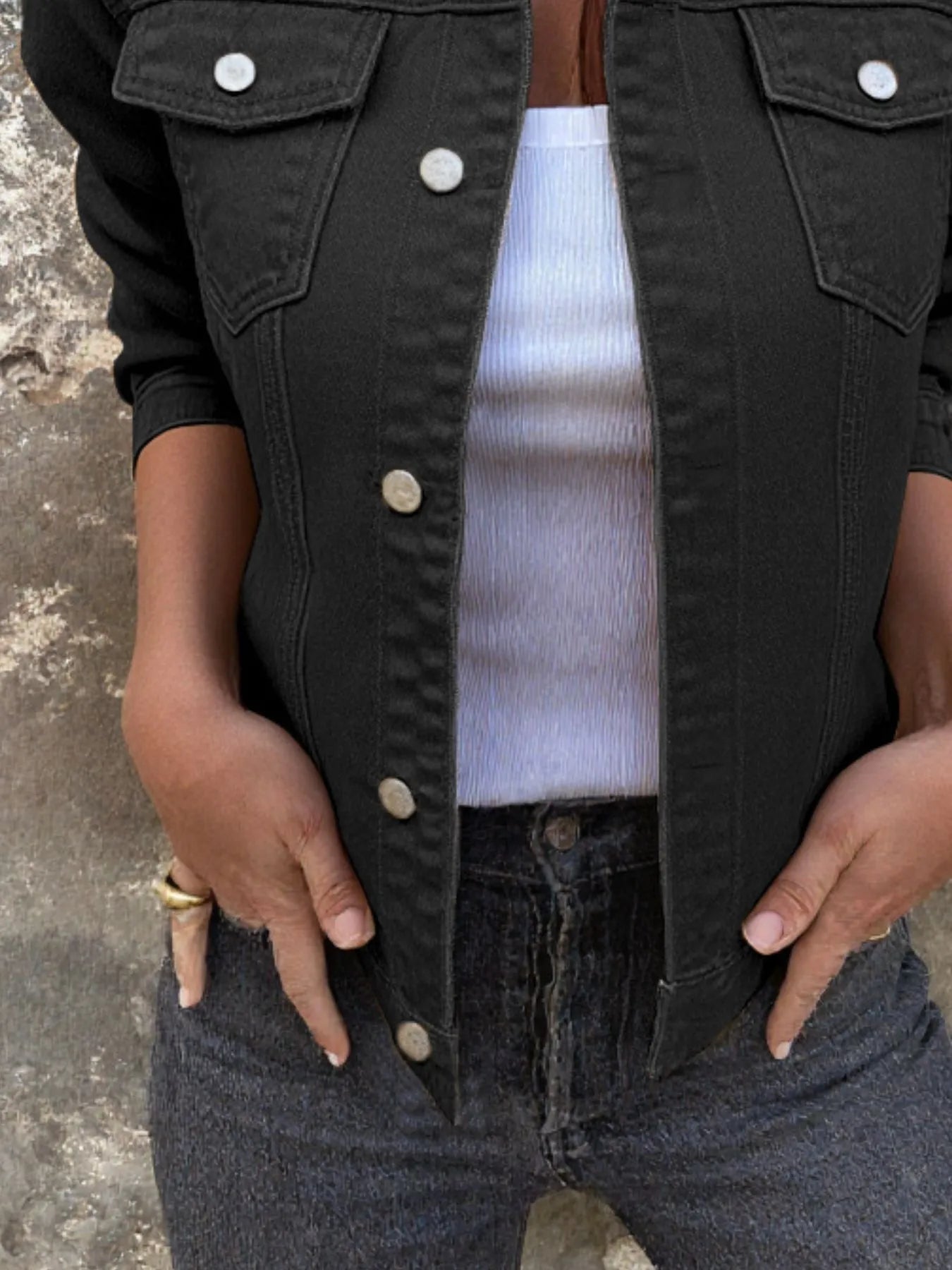 Button Front Closure Denim Jacket Easy Apparels