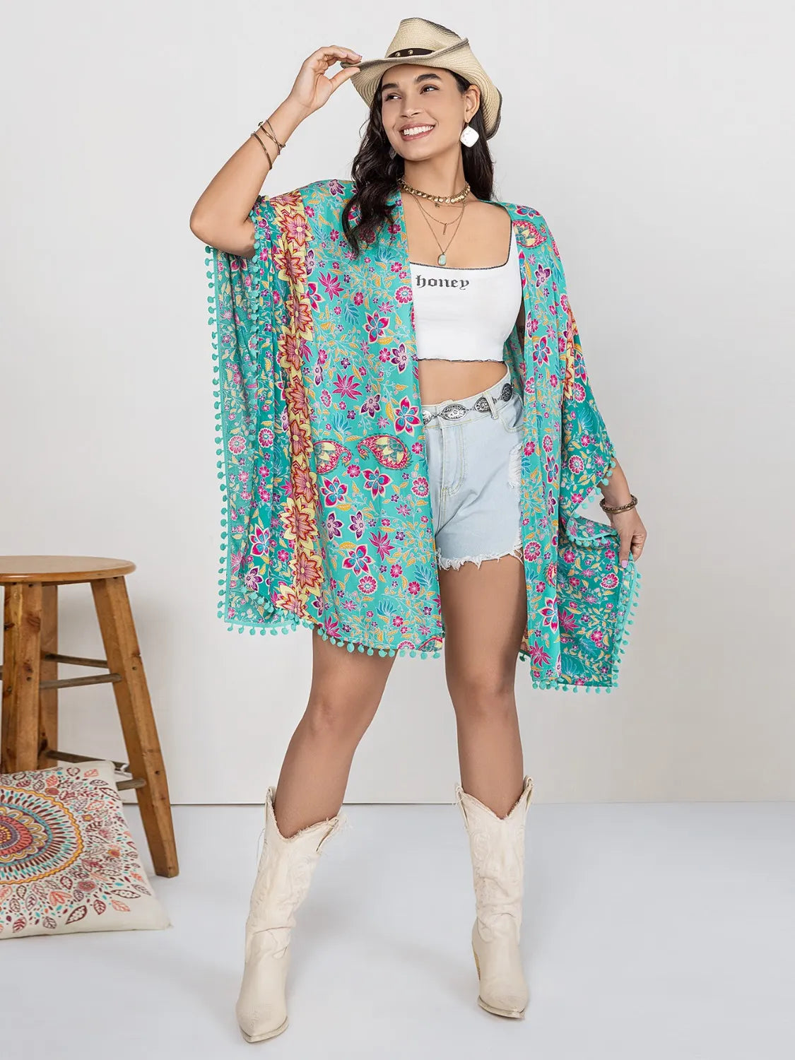 Plus Size Printed Open Front Cover-Up Easy Apparels