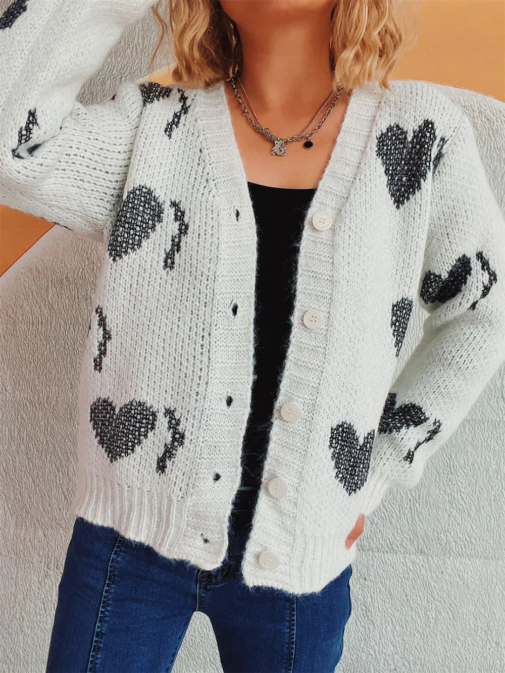 Heart Button Up Long Sleeve Cardigan Easy Apparels