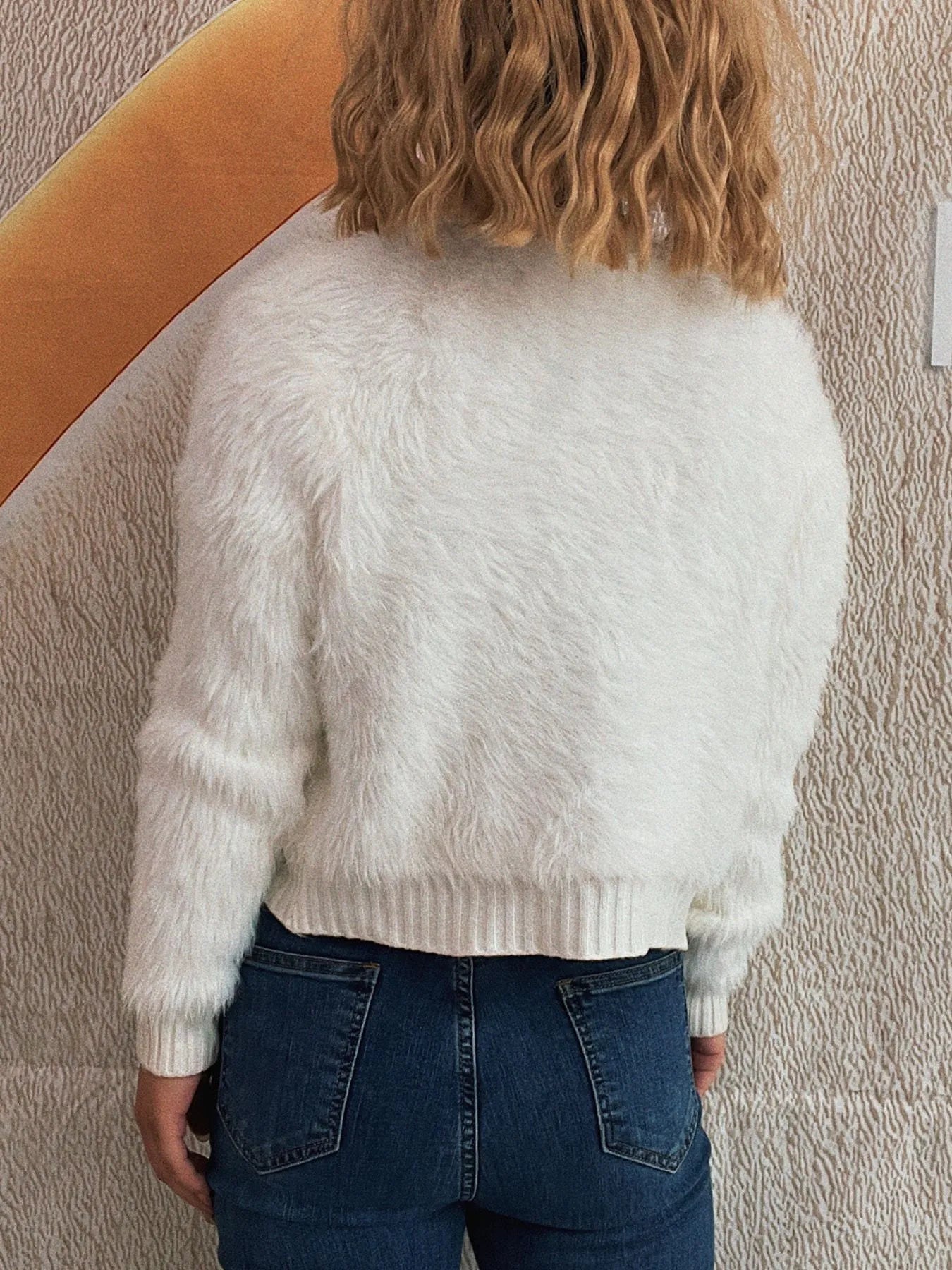 Flower Fuzzy Button-Up Cardigan Easy Apparels