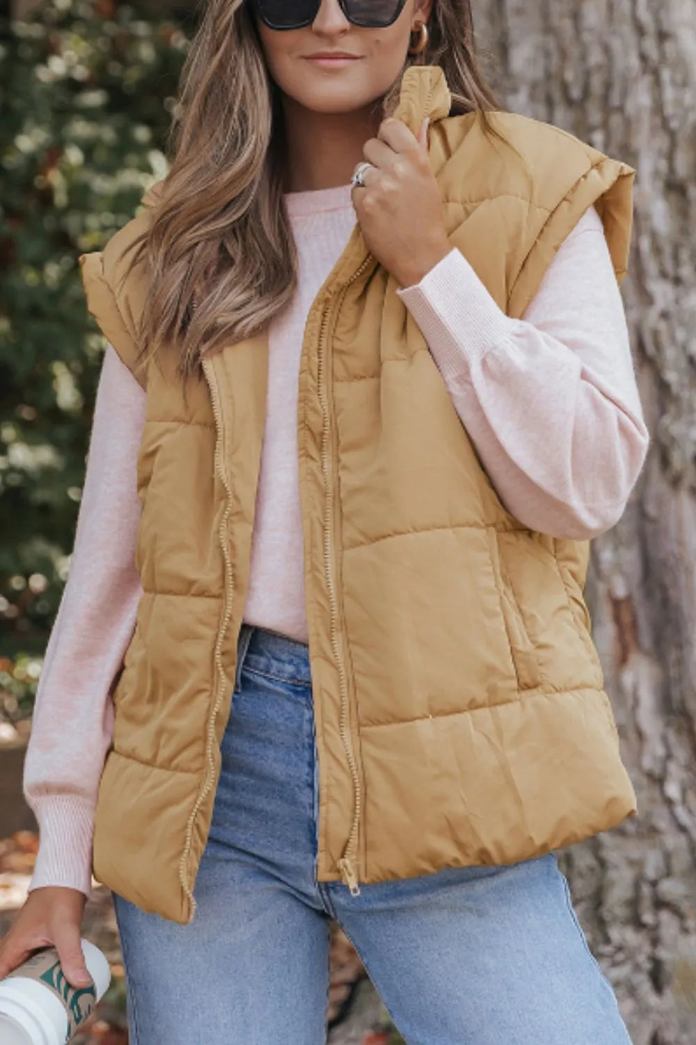 Zip Up Vest Coat with Pockets Easy Apparels