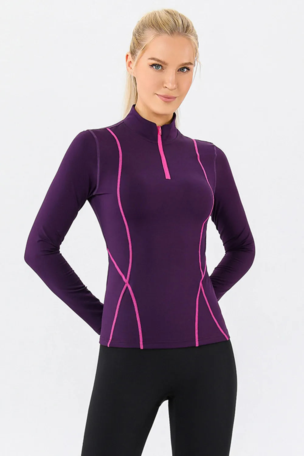 Mock Neck Quarter Zip Active T-Shirt Easy Apparels