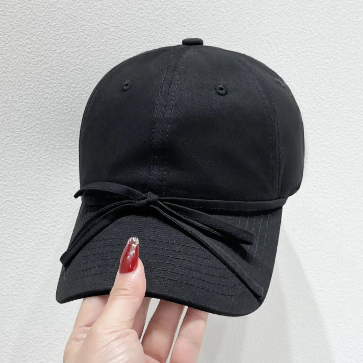 Bow Solid Color Baseball Cap Black One Size Easy Apparels