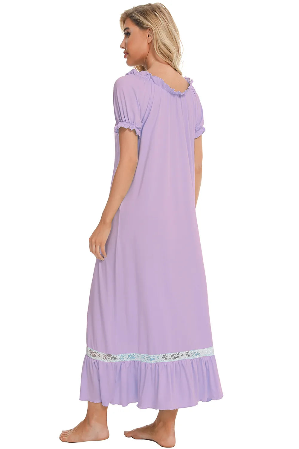 Lace Detail Short Sleeve Lounge Dress Easy Apparels
