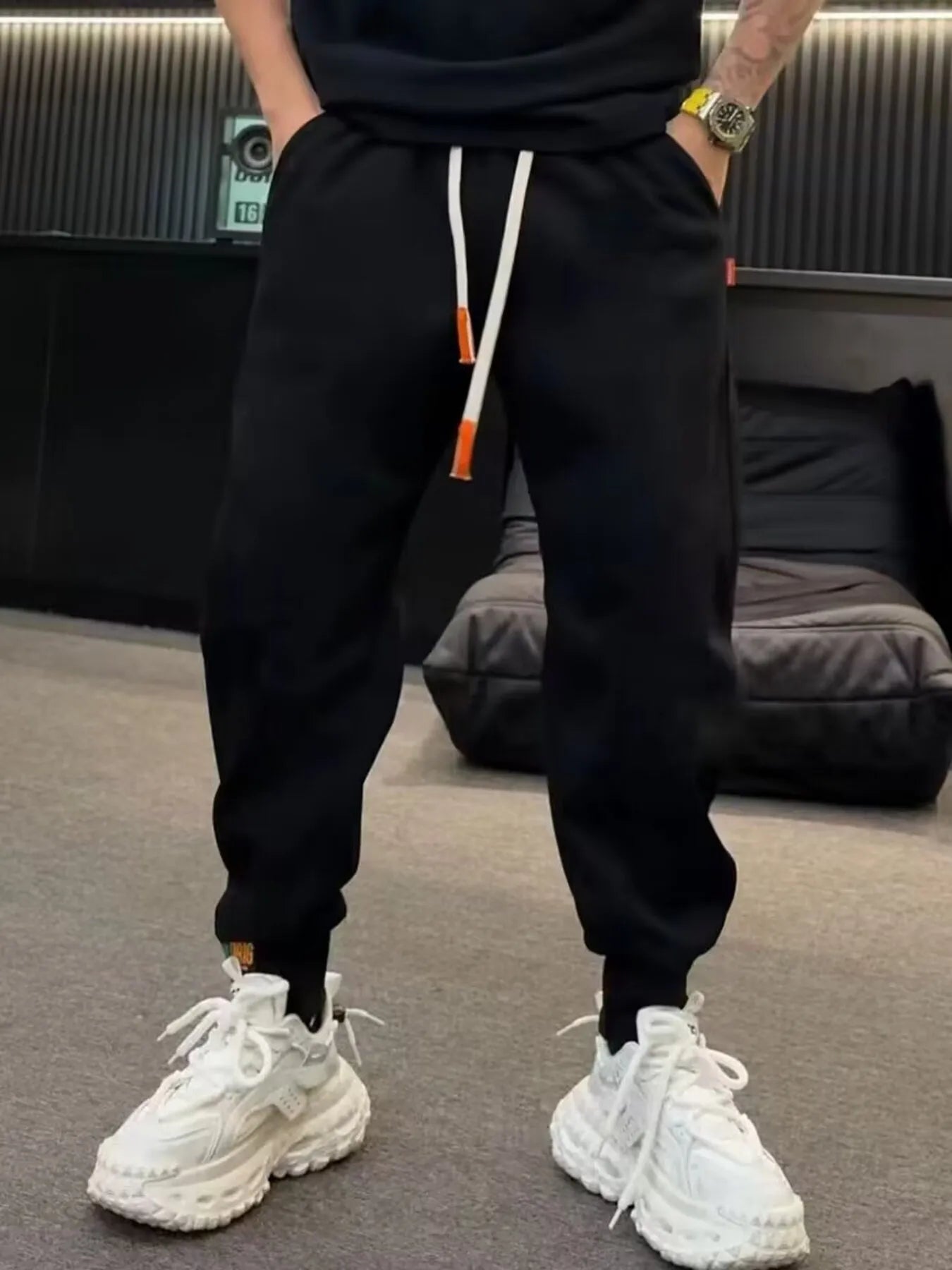 Men's Plus Size Casual Drawstring Joggers Black Easy Apparels