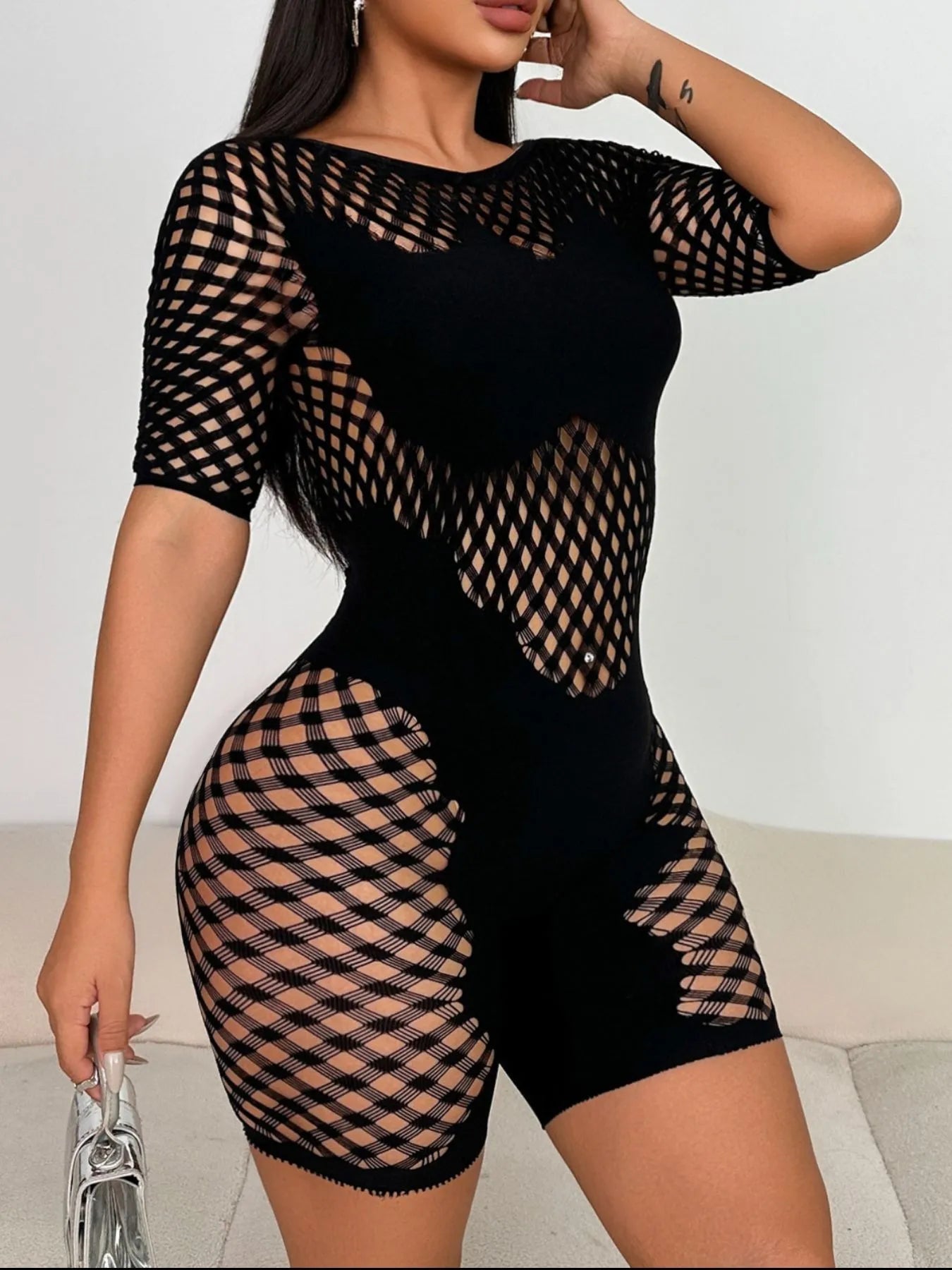 Fishnet Mesh Bodycon Romper Easy Apparels