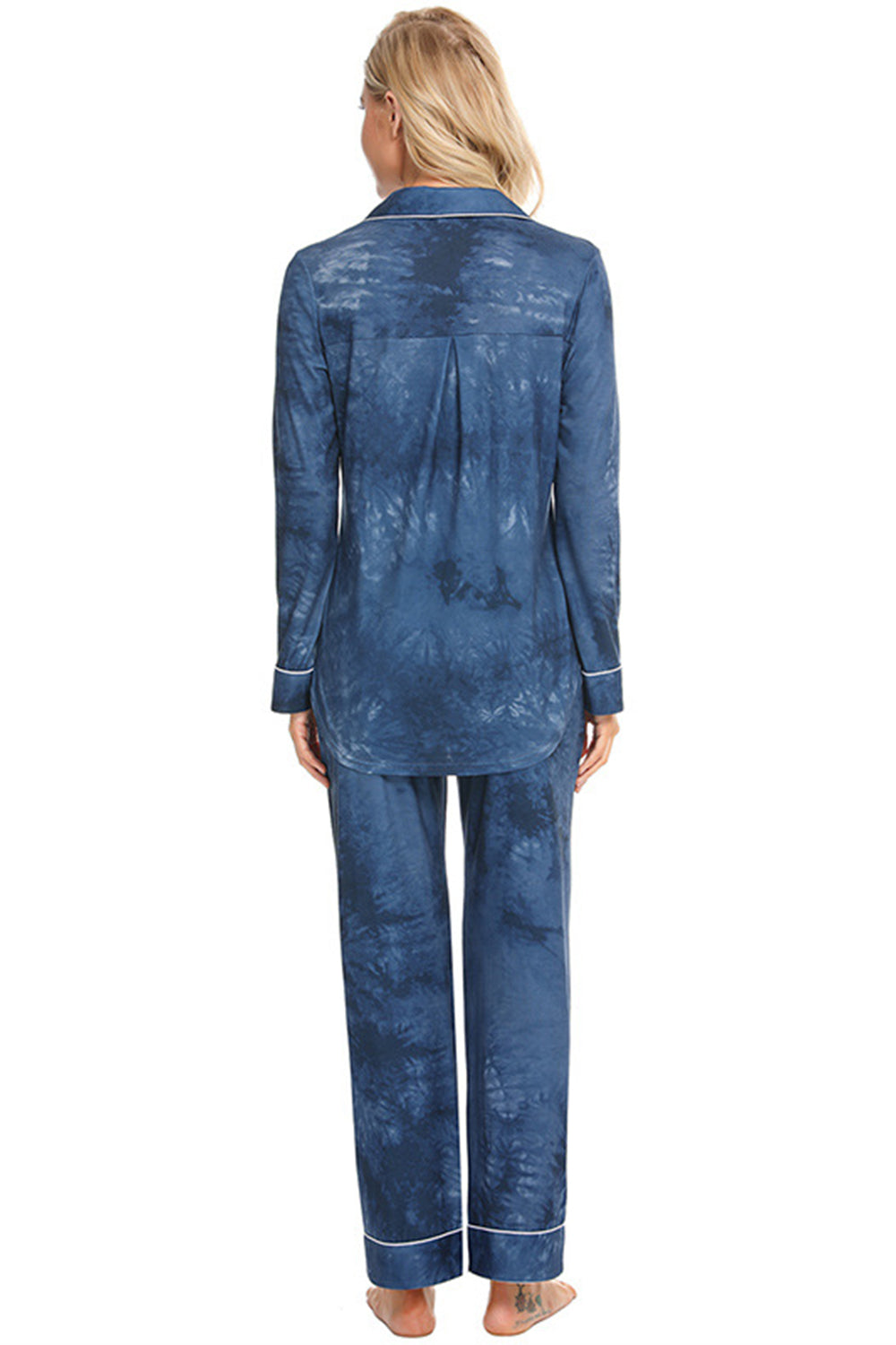 Collared Neck Long Sleeve Loungewear Set with Pockets Easy Apparels