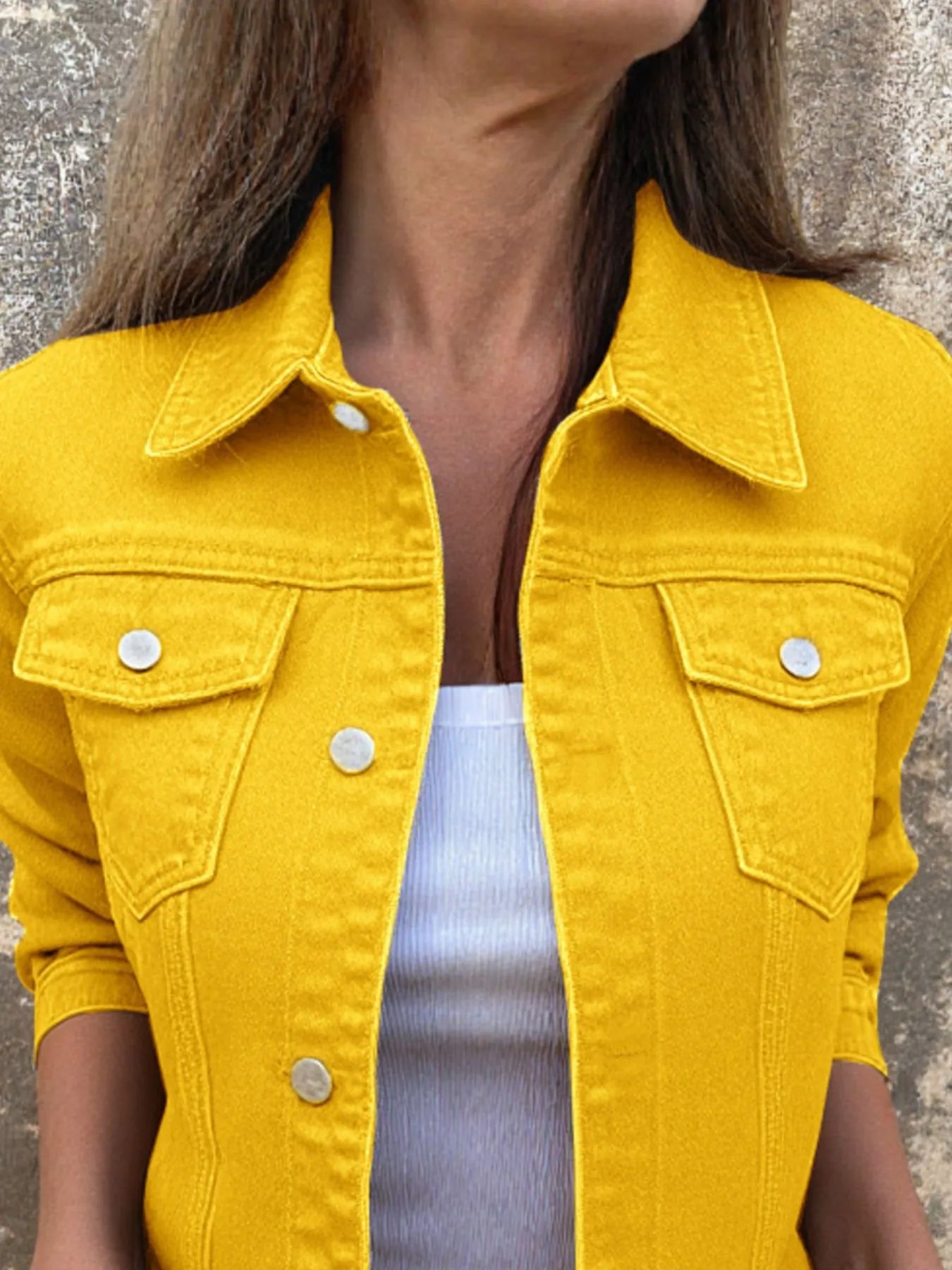 Button Front Closure Denim Jacket Easy Apparels