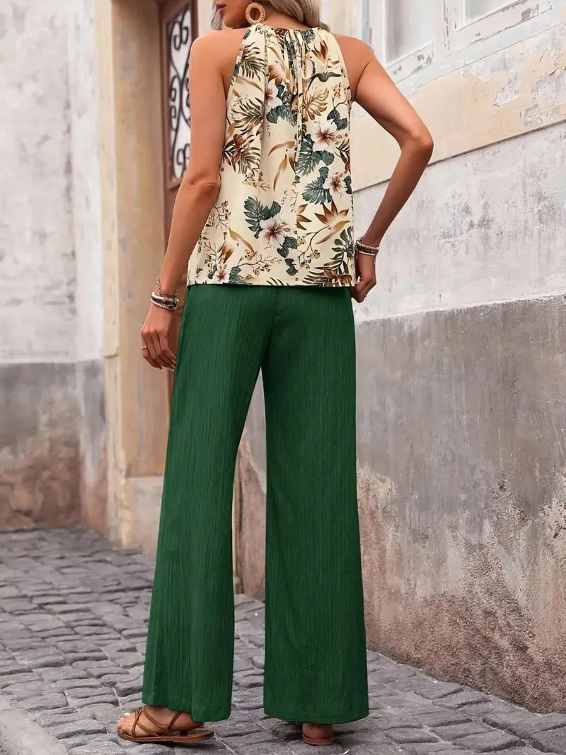 Printed Tank Top and Wide Leg Pants Set Easy Apparels