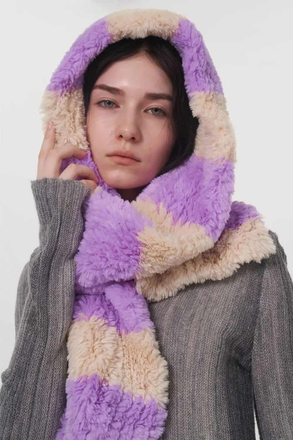 Fuzzy Contrast Striped Scarf Easy Apparels