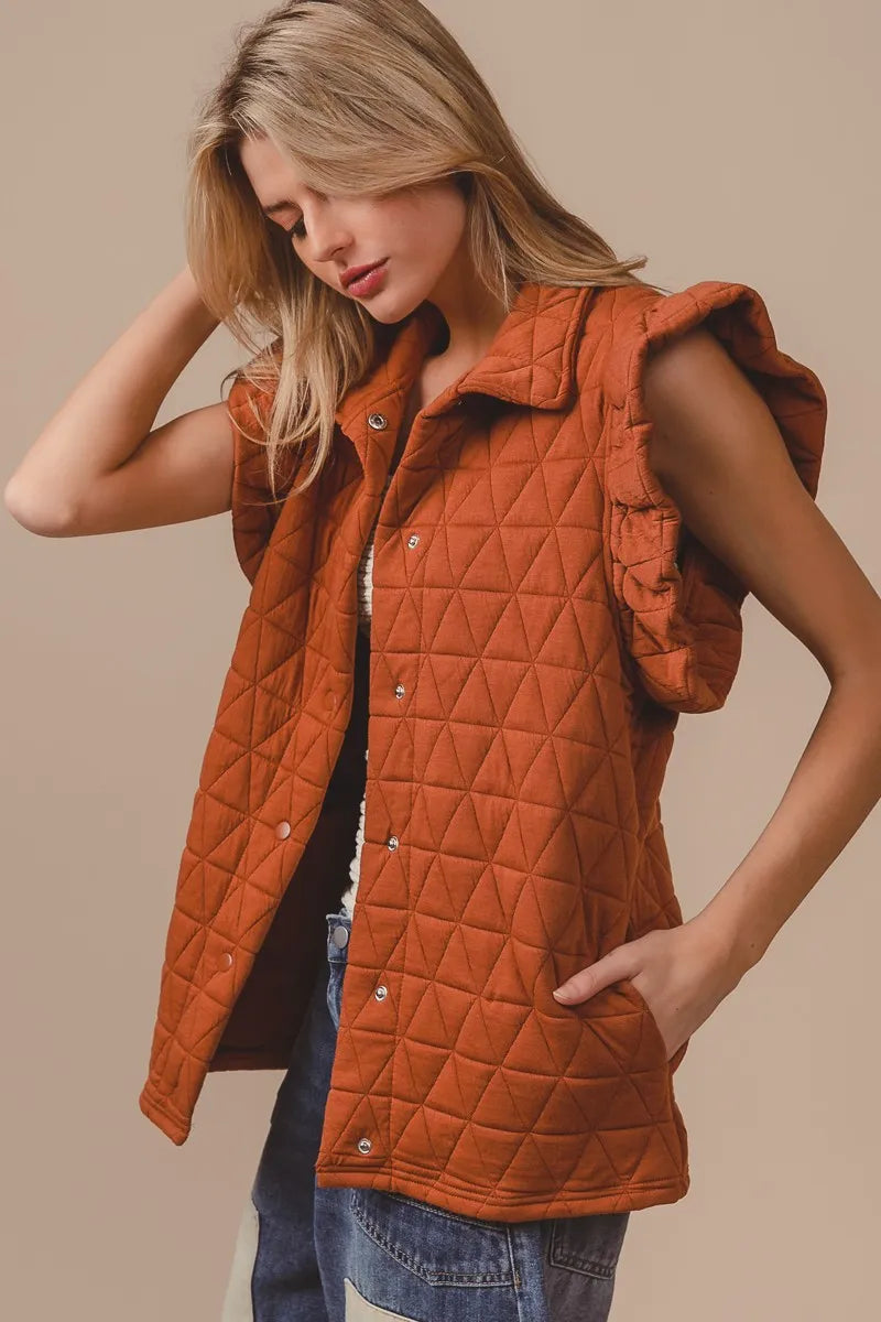 BiBi Quilting Knit Ruffle Sleeve Vest Easy Apparels