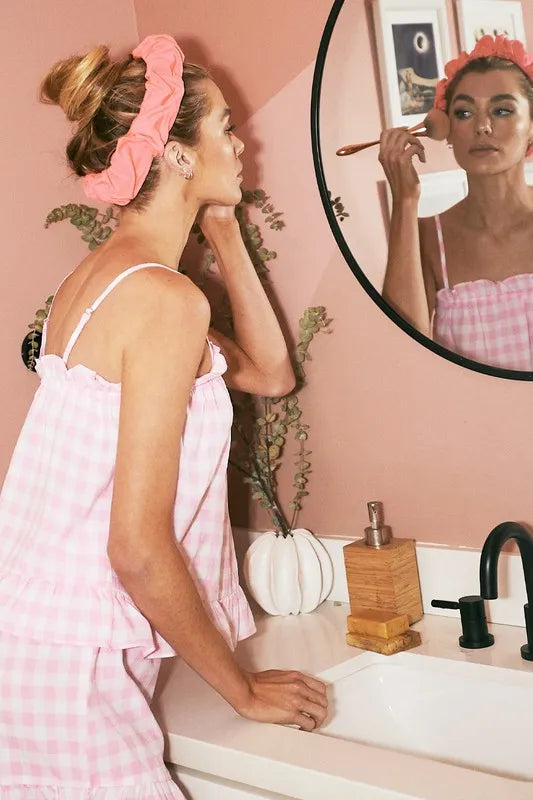Lime 'N' Chili Gingham Ruffle Trim Cami and Shorts Pajama Set Easy Apparels