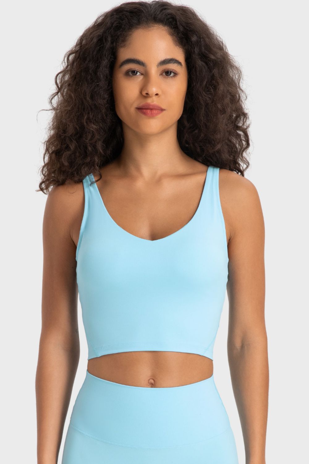 Millennia Deep V-Neck Crop Sports Bra Mint Blue Easy Apparels