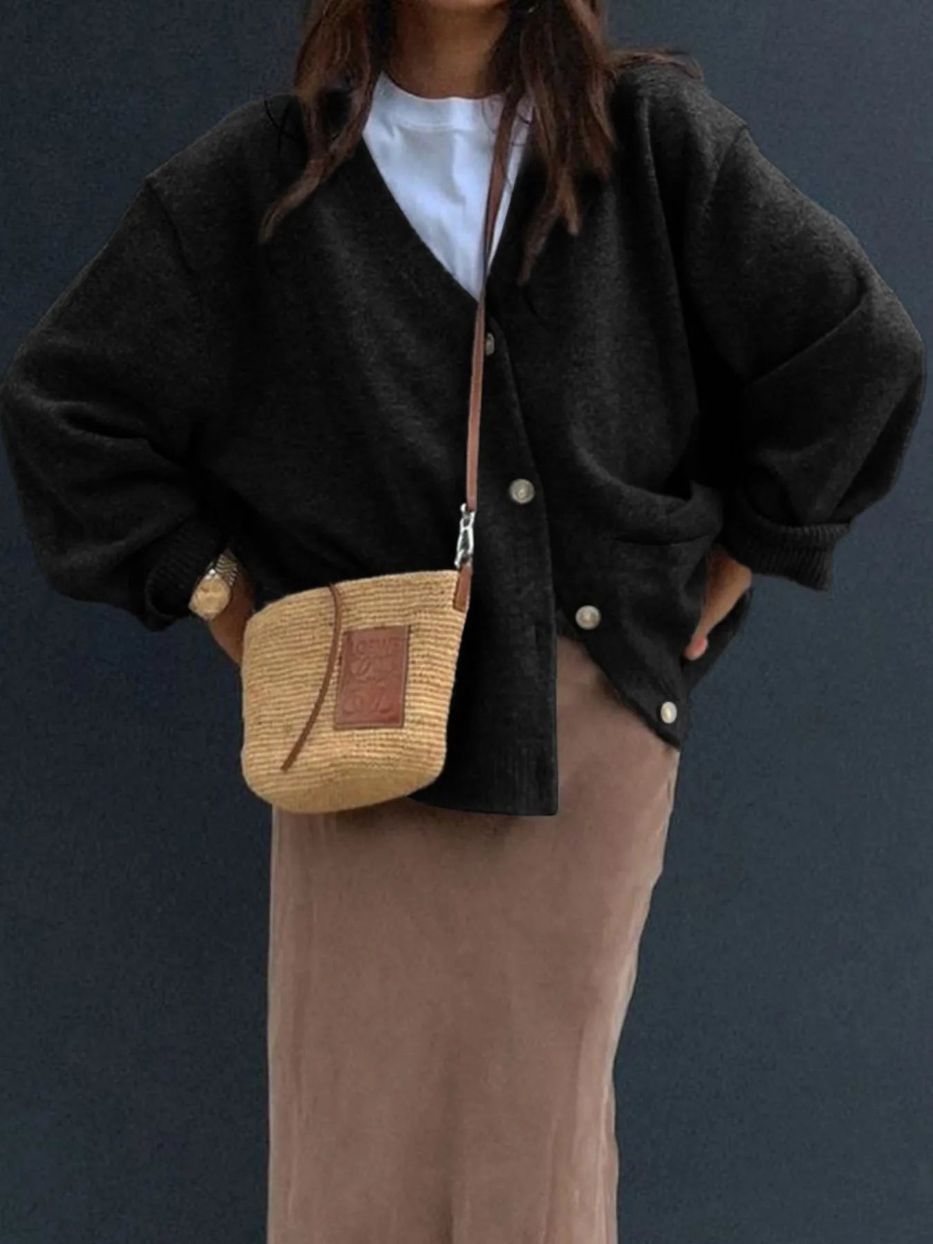 Button-Front Long Sleeve Cardigan Easy Apparels