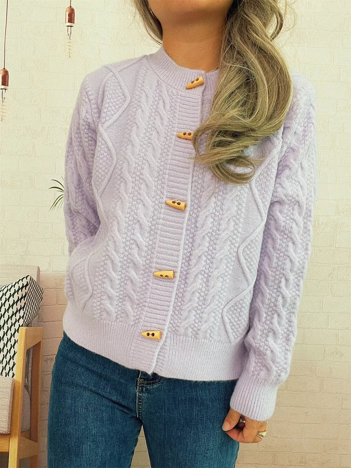Cable Knit Button-Up Cardigan Easy Apparels