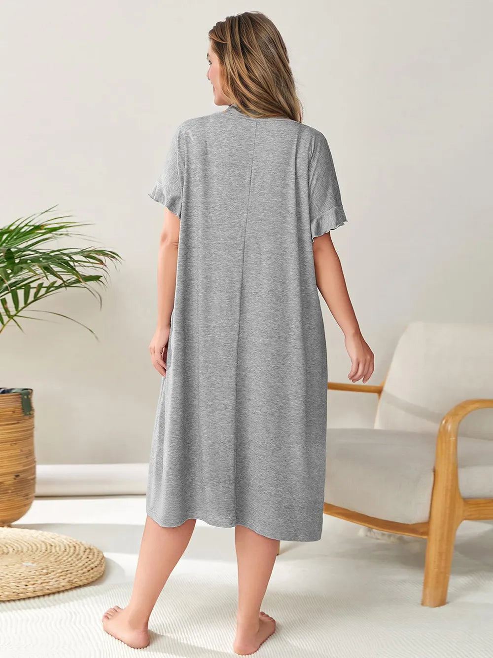 Plus Size Round Neck Short Sleeve Lounge Dress Easy Apparels