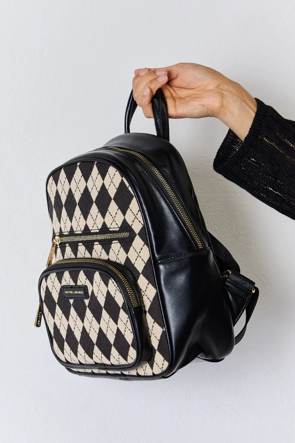 David Jones Argyle Pattern PU Leather Backpack Easy Apparels