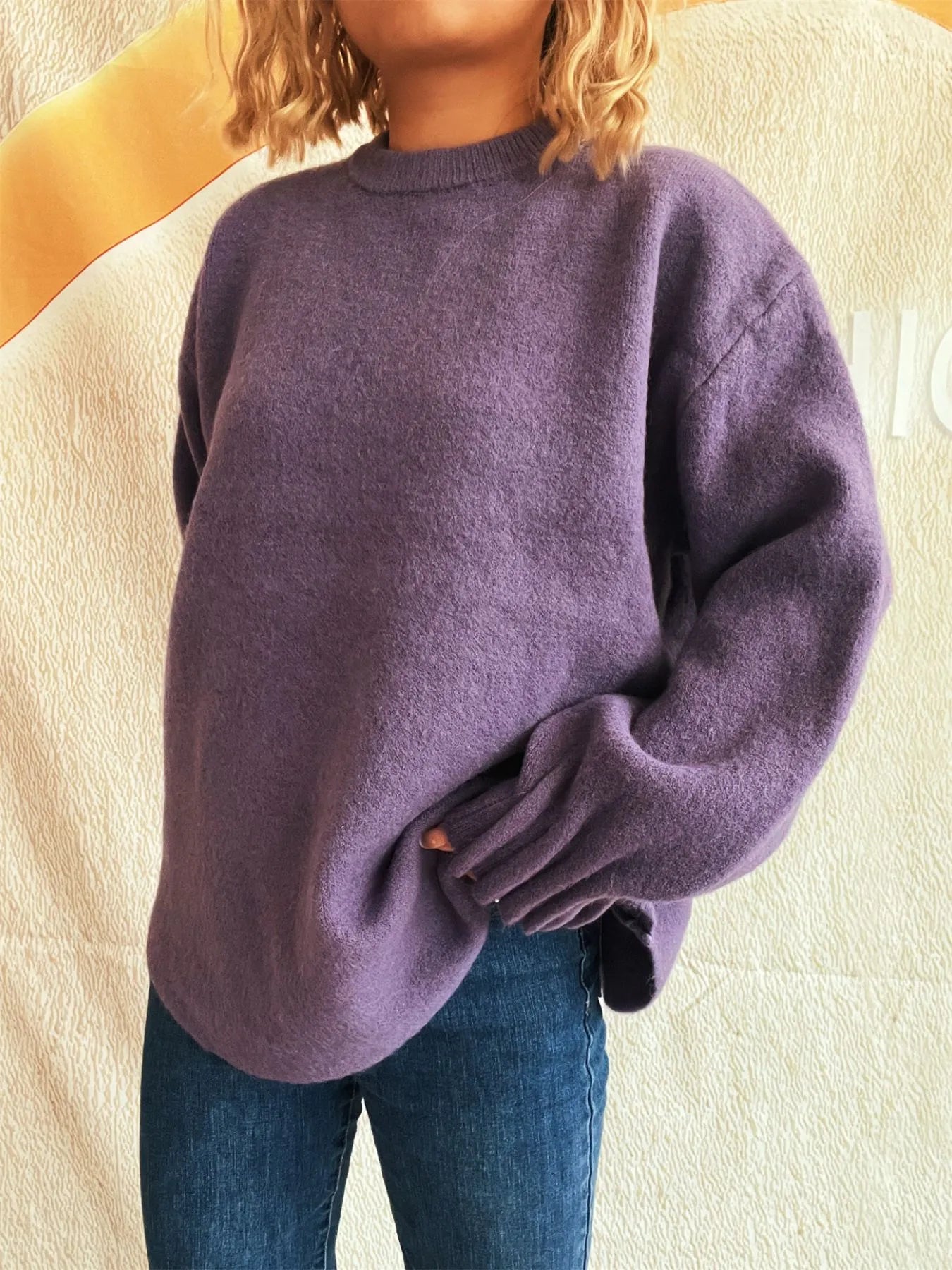 Trendsi Round Neck Dropped Shoulder Sweater