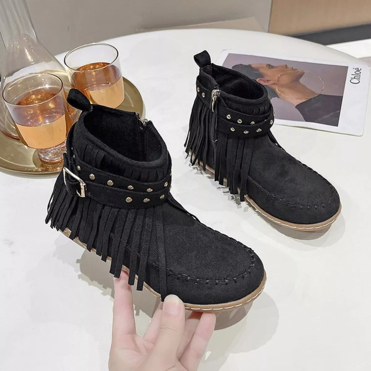 Fringe Round Toe Boots Easy Apparels