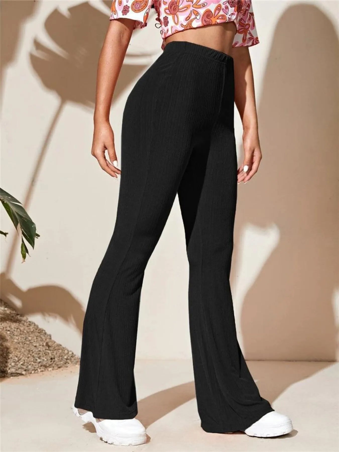 Full Size High-Waist Flare Active Pants Plus Size Black Easy Apparels