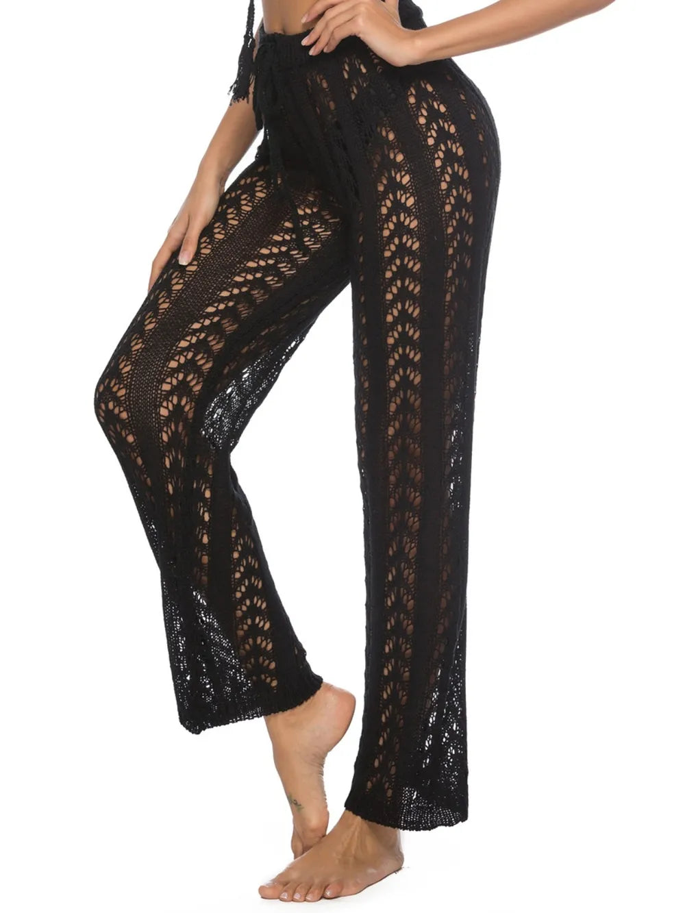 Cutout Drawstring High Waist Swim Pants Easy Apparels