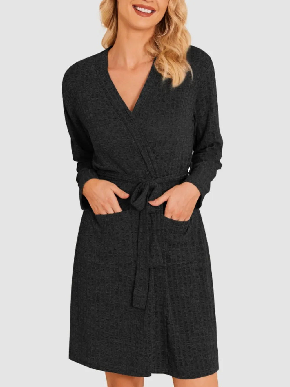 Tied Solid Lounge Nightgown with Pockets Easy Apparels