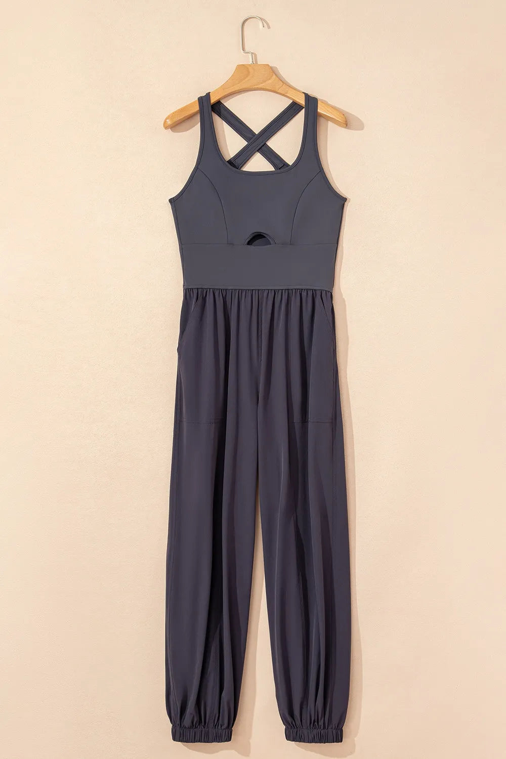 Cutout Square Neck Wide Strap Active Jumpsuit Easy Apparels