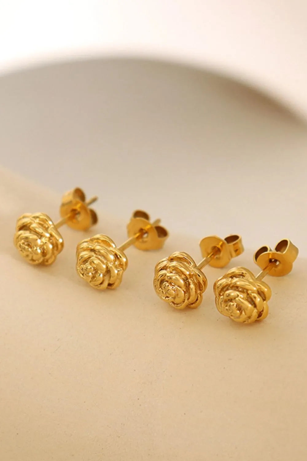 Titanium Steel Flower Stud Earrings Gold One Size Easy Apparels
