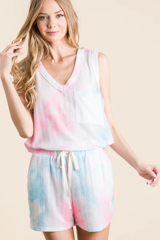 BiBi Tie Dye Textured Knit Top and Shorts Set Easy Apparels