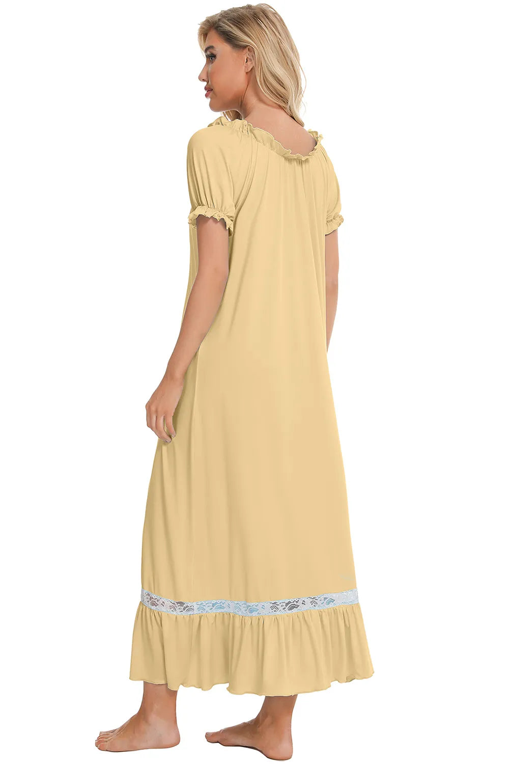 Lace Detail Short Sleeve Lounge Dress Easy Apparels