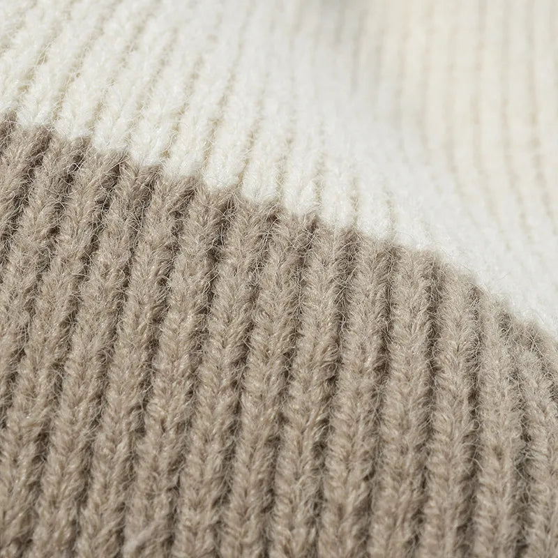 Color Block Knit Hat with Pom-pom Easy Apparels