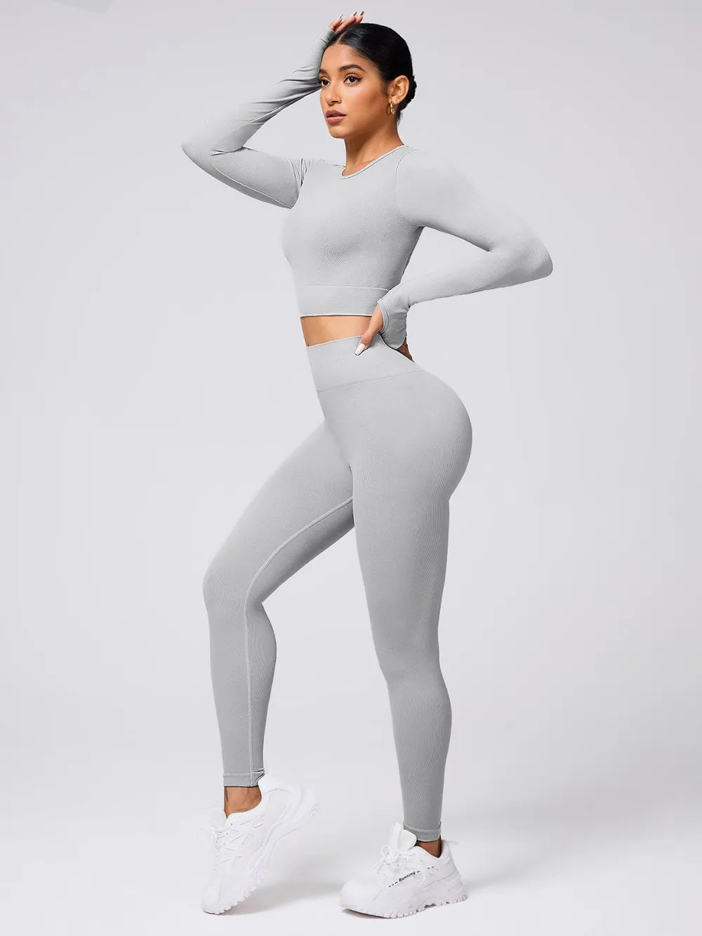 Back Crisscross Round Neck Long Sleeve Top and Leggings Active Set Easy Apparels