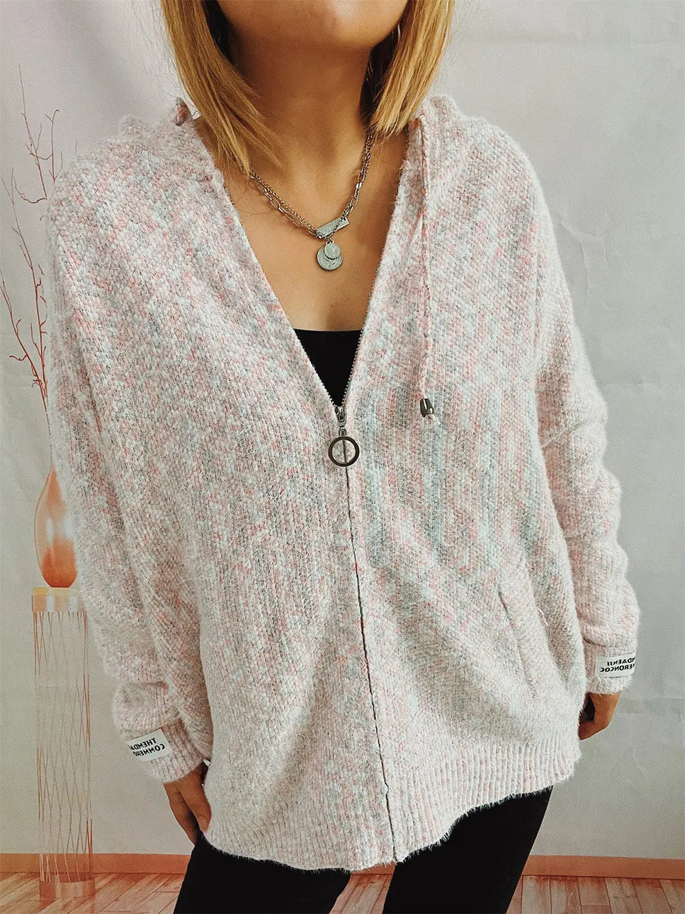 Zip Up Drawstring Long Sleeve Hooded Sweater Easy Apparels