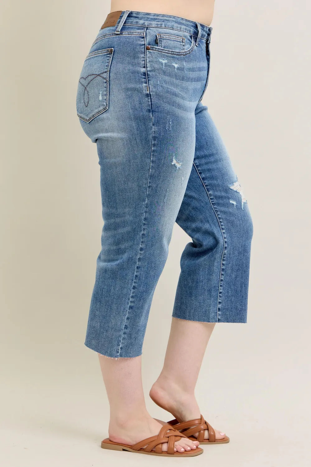 Judy Blue Plus Size High Waist Back Destroy & Raw Cut Hem Crop Wide Easy Apparels