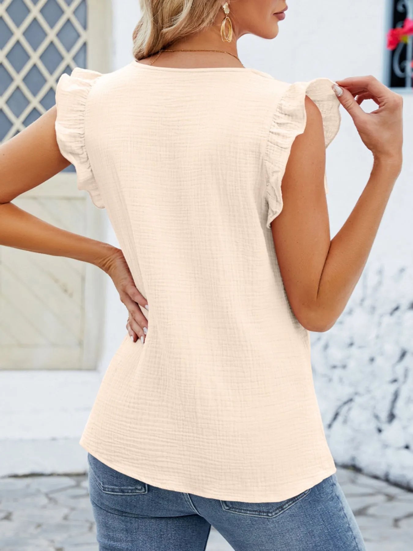 Trendsi V-Neck Ruffled Sleeve Top