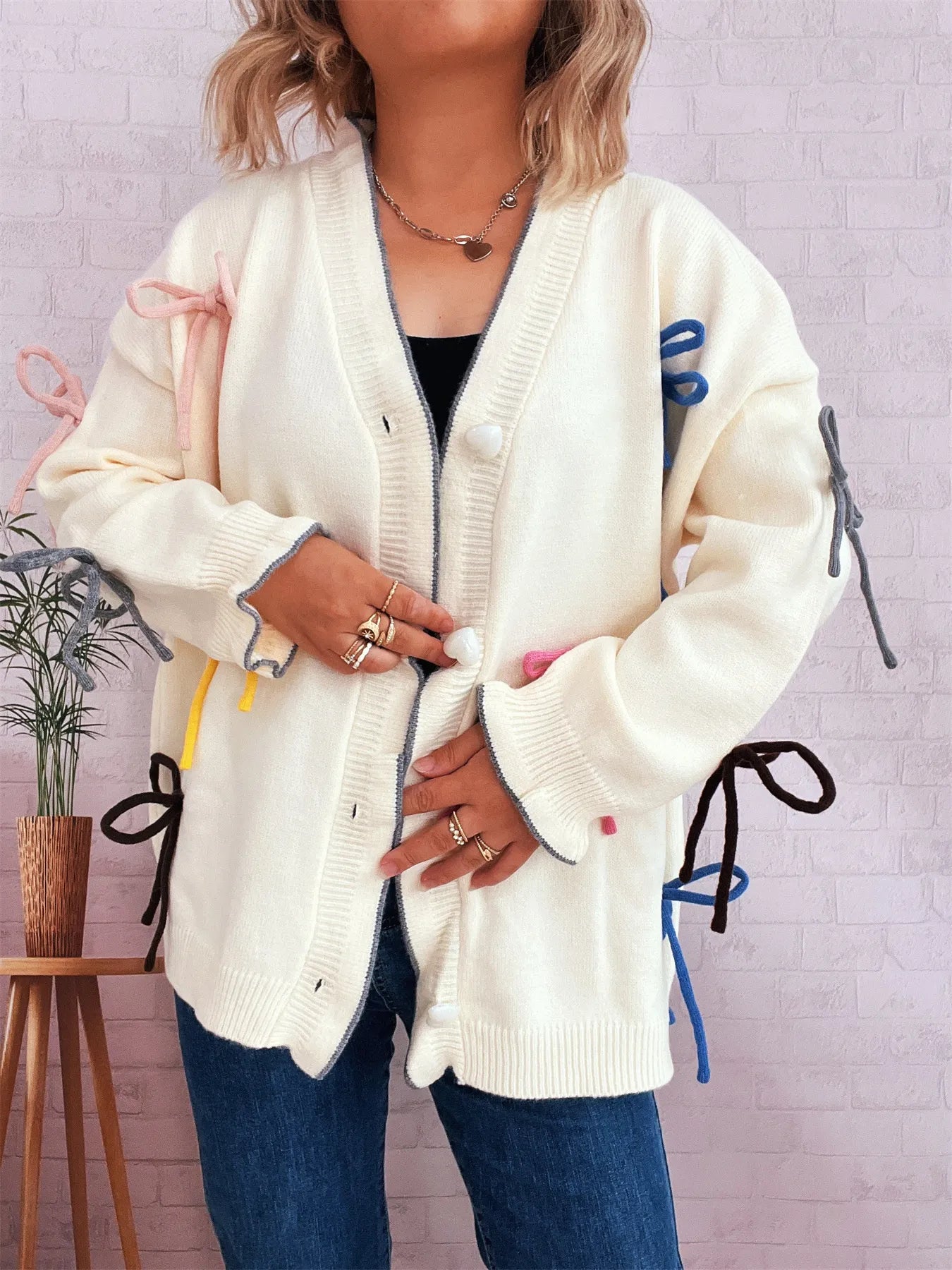Bow Tie Button Up Cardigan Easy Apparels