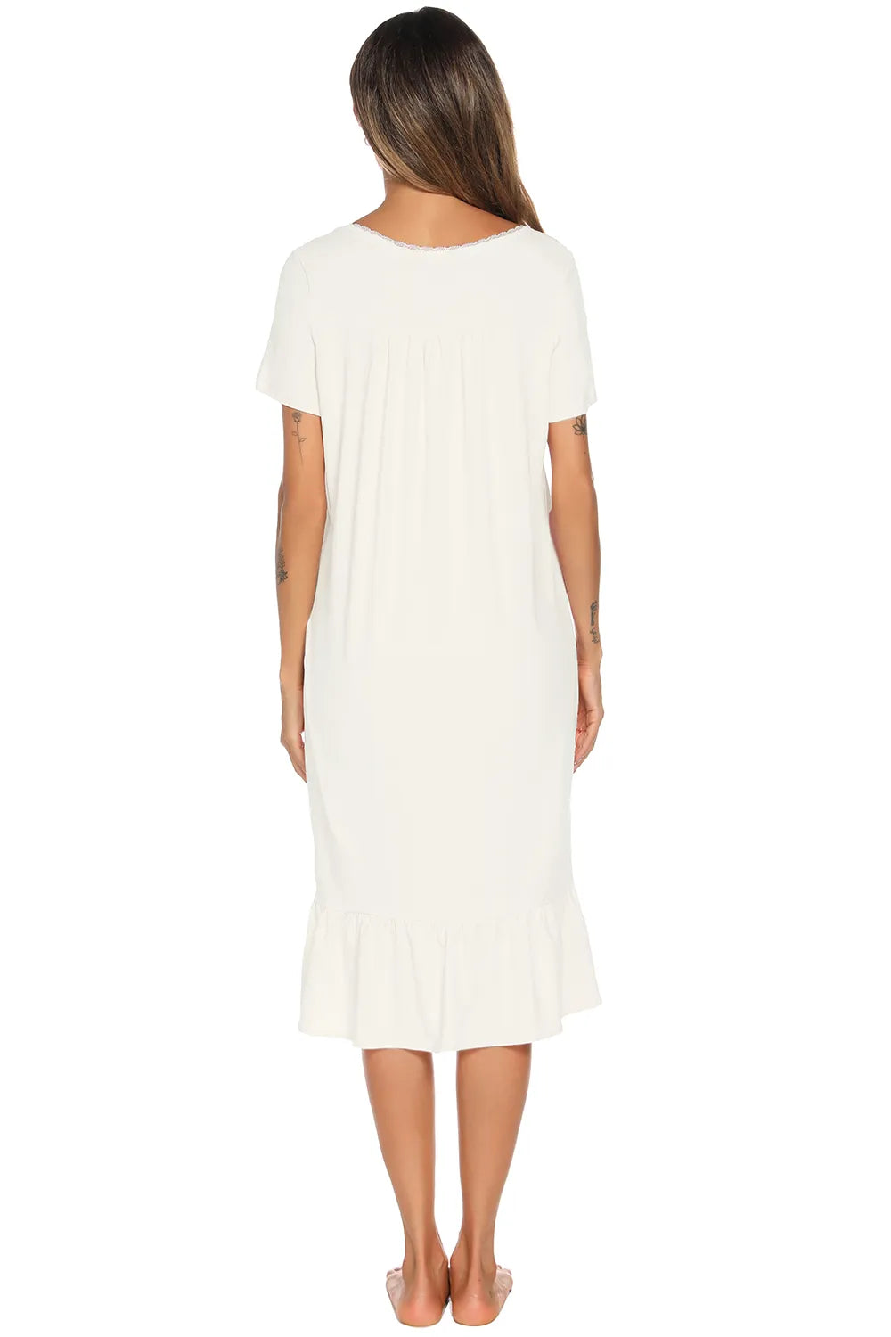 Lace Detail Square Neck Lounge Dress Easy Apparels