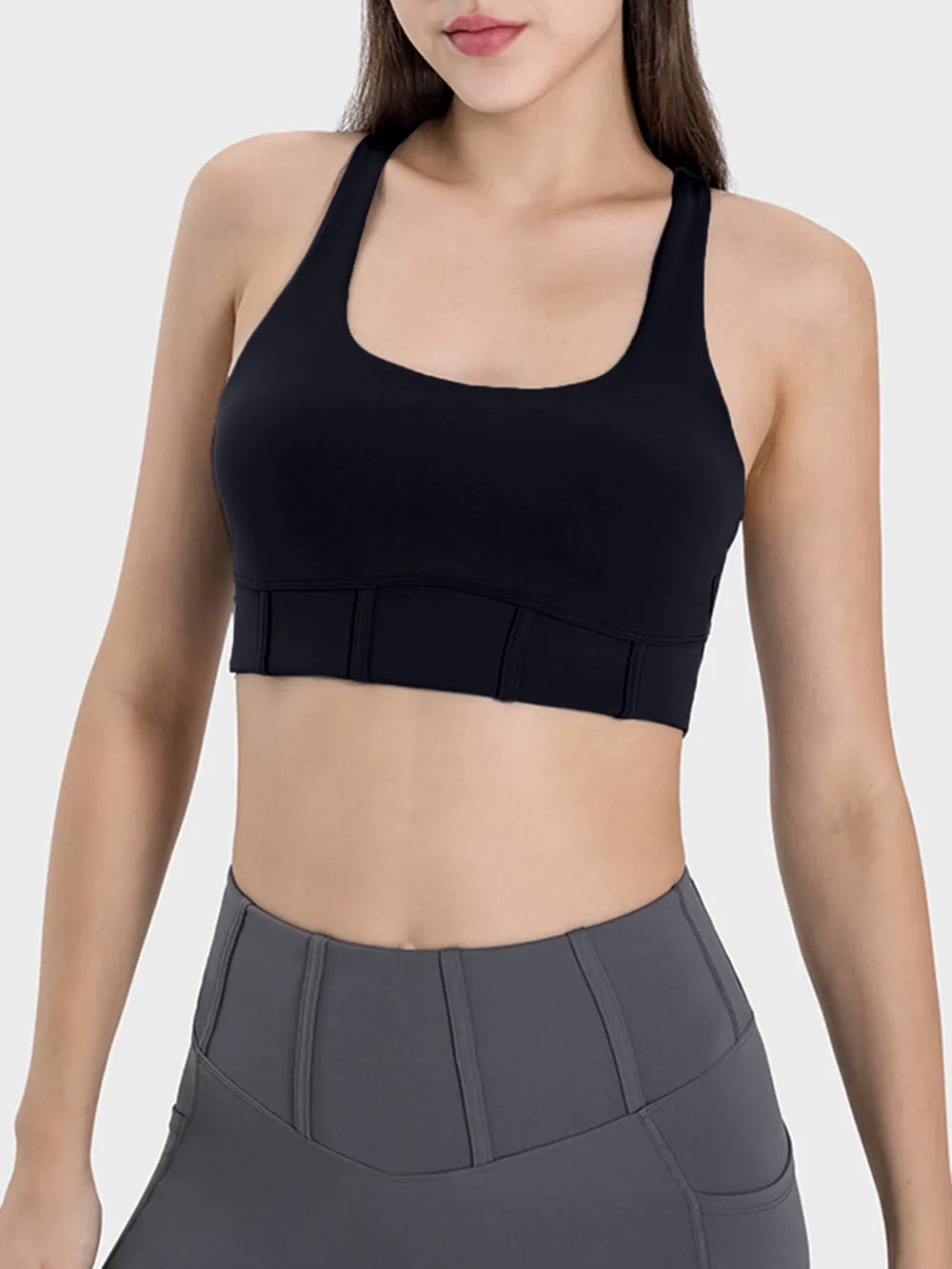 Millennia Square Neck Wide Strap Active Tank Black Easy Apparels