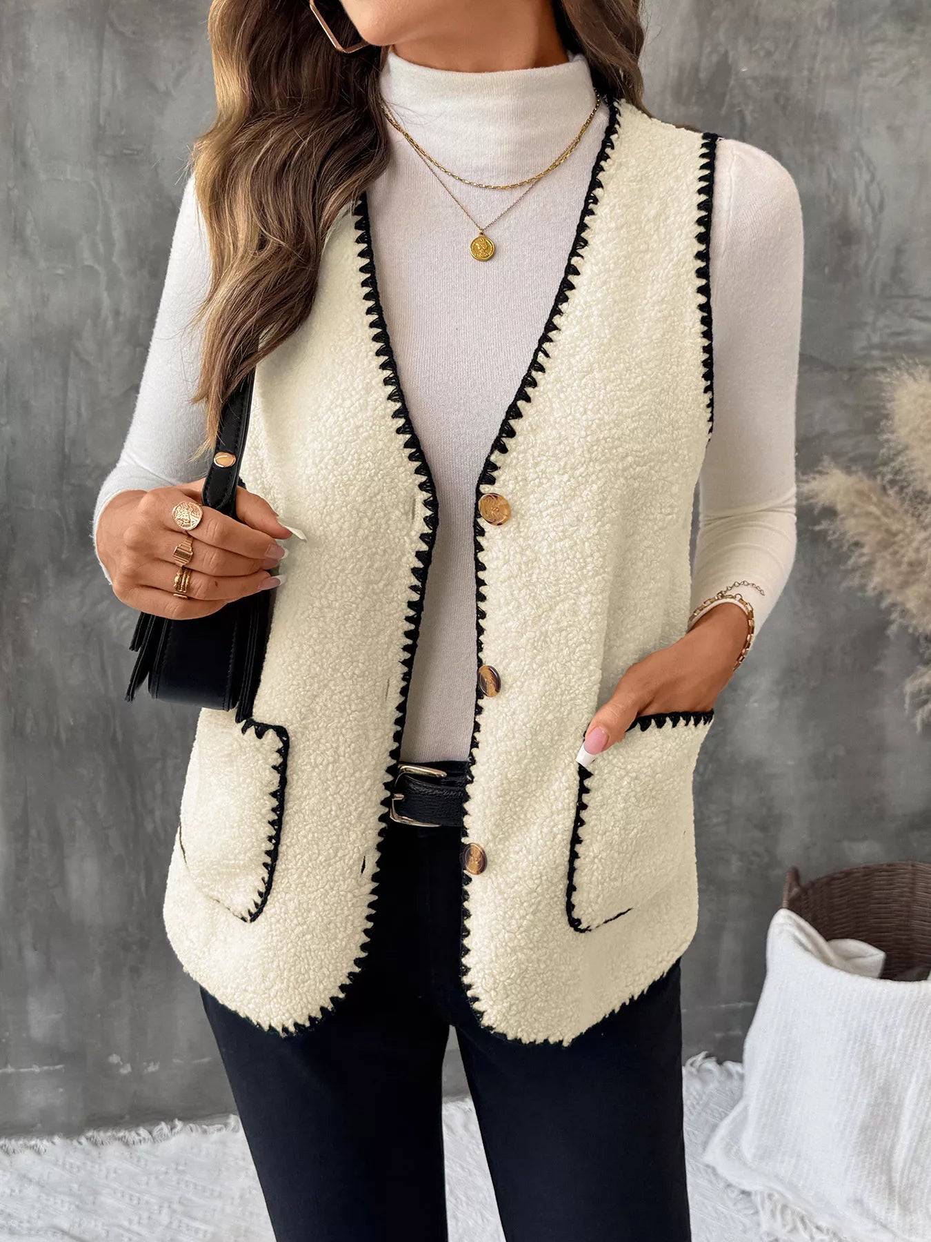 V-Neck Button Up Vest Coat Easy Apparels