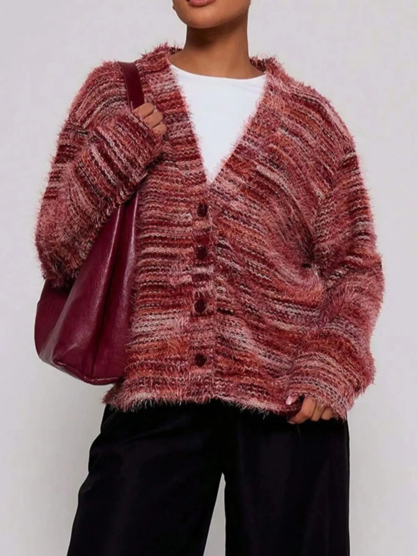 Fuzzy Button Down Chunky Cardigan Easy Apparels