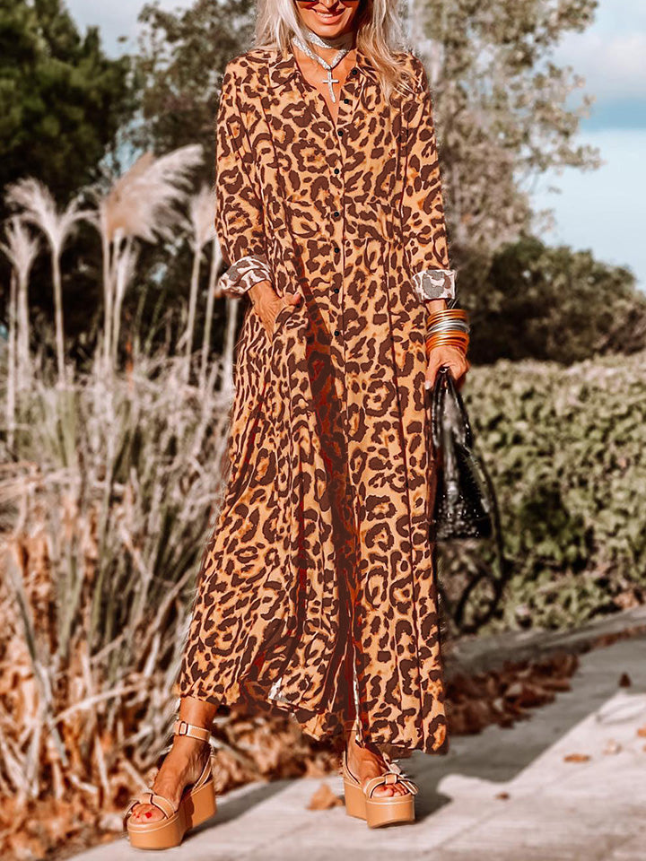 Leopard Buttoned Maxi Dress Easy Apparels